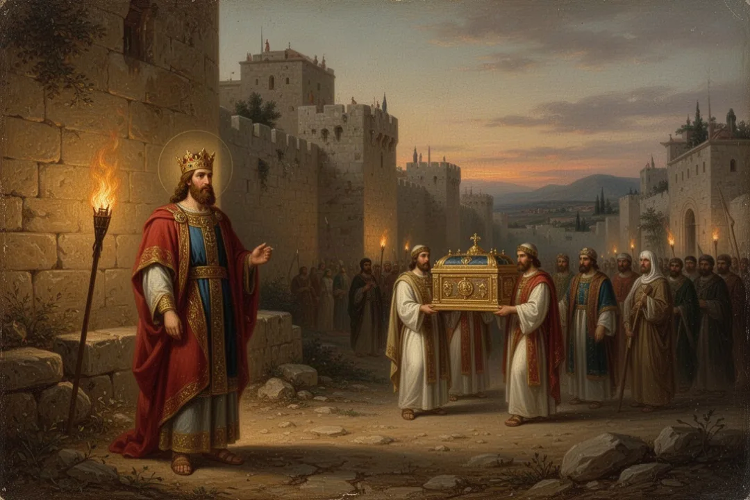 David’s kingdom and the ark approaching Jerusalem at dusk
