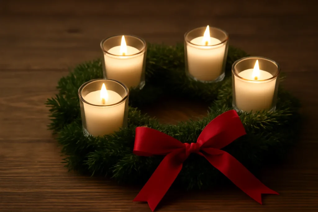 advent wreath with votive candles