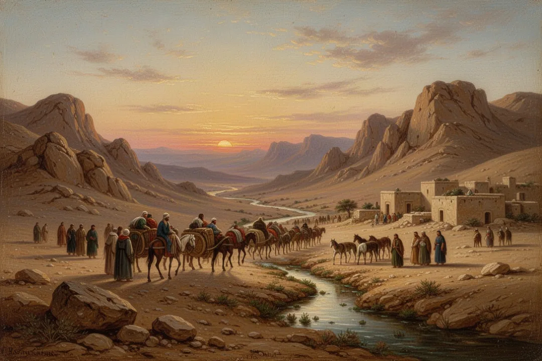 Ancient desert travelers crossing the southern Negev landscape