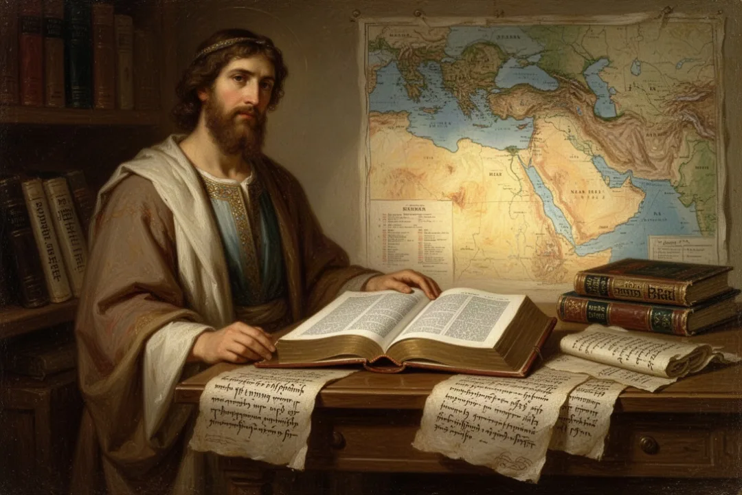 Open Bible and manuscript pages representing Aramaic biblical language study