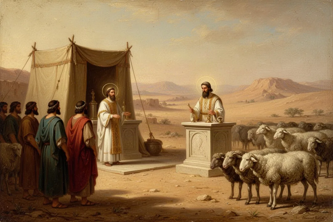 Ancient Israelite priest serving near the tabernacle altar