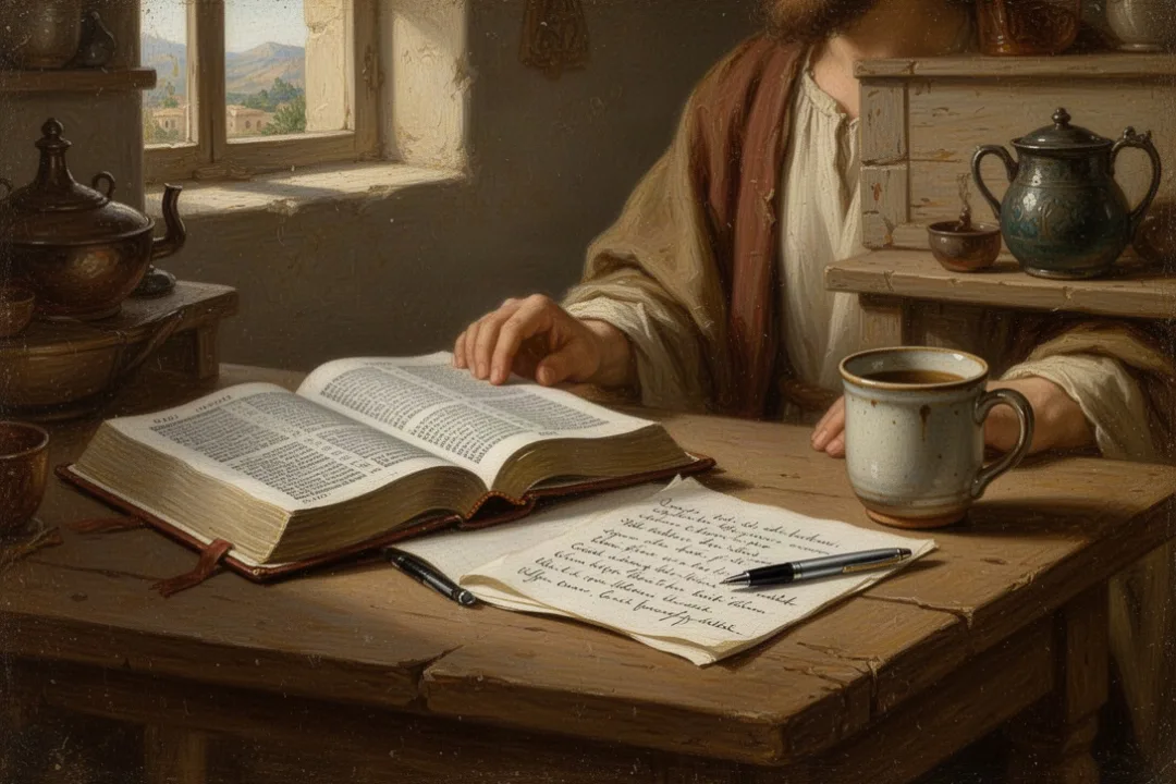 Open Bible and journal prepared for quiet personal reflection
