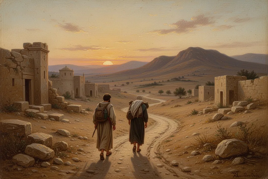 Traveler walking by faith along an ancient desert path