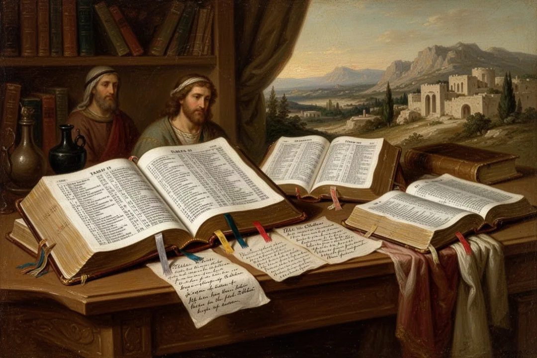 Different Bible editions compared on a study table
