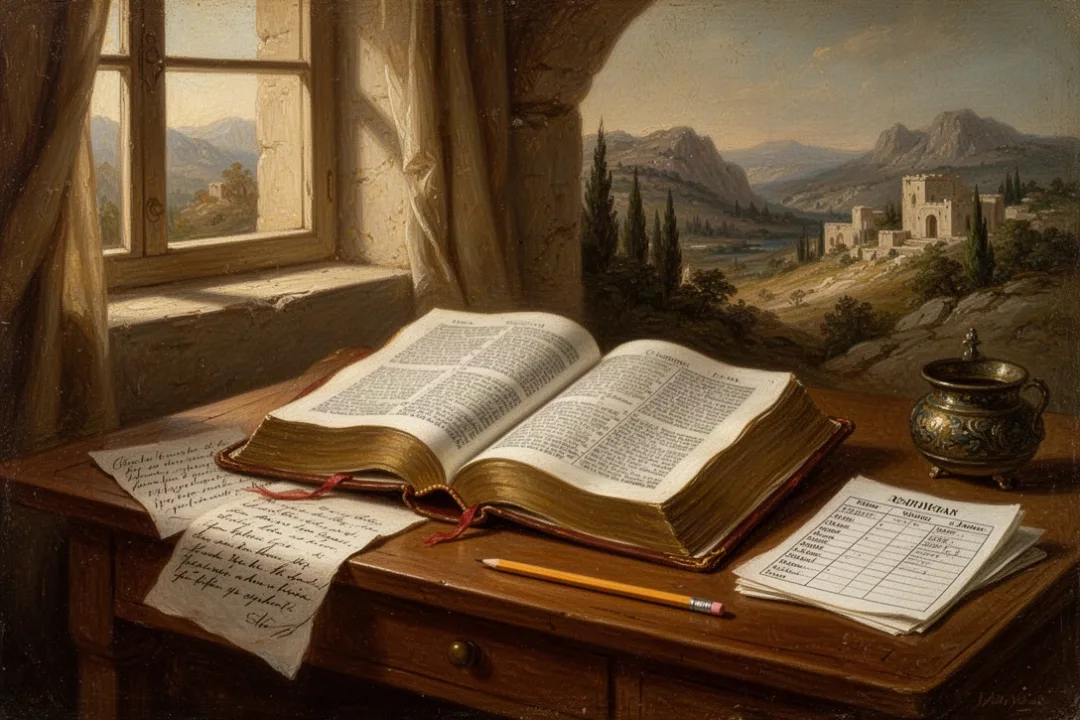 Open Bible with study notes and a chapter reading plan