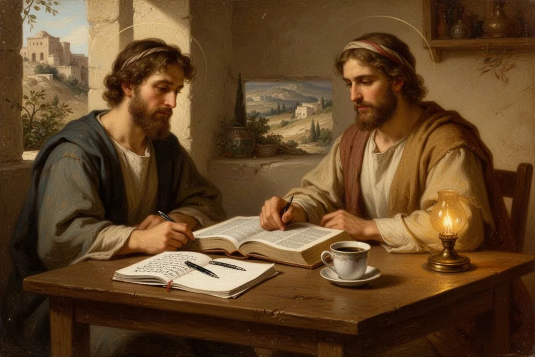 Open Bible and notebook arranged for a quiet home study