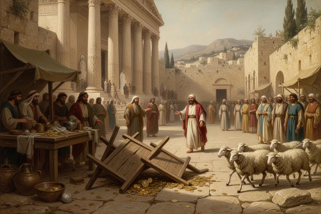 Jerusalem temple court during Jesus cleansing the temple