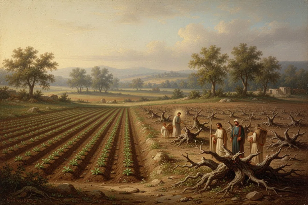 Rural fields showing planting and seasonal change under soft morning light