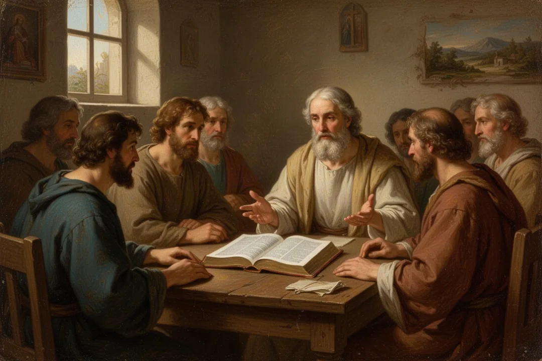 Diverse church group studying Scripture together around an open Bible