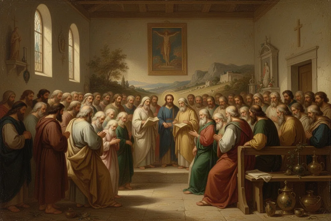 Diverse Christian congregation worshiping together in peaceful unity
