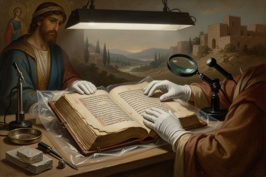 Ancient Coptic codex undergoing careful museum conservation