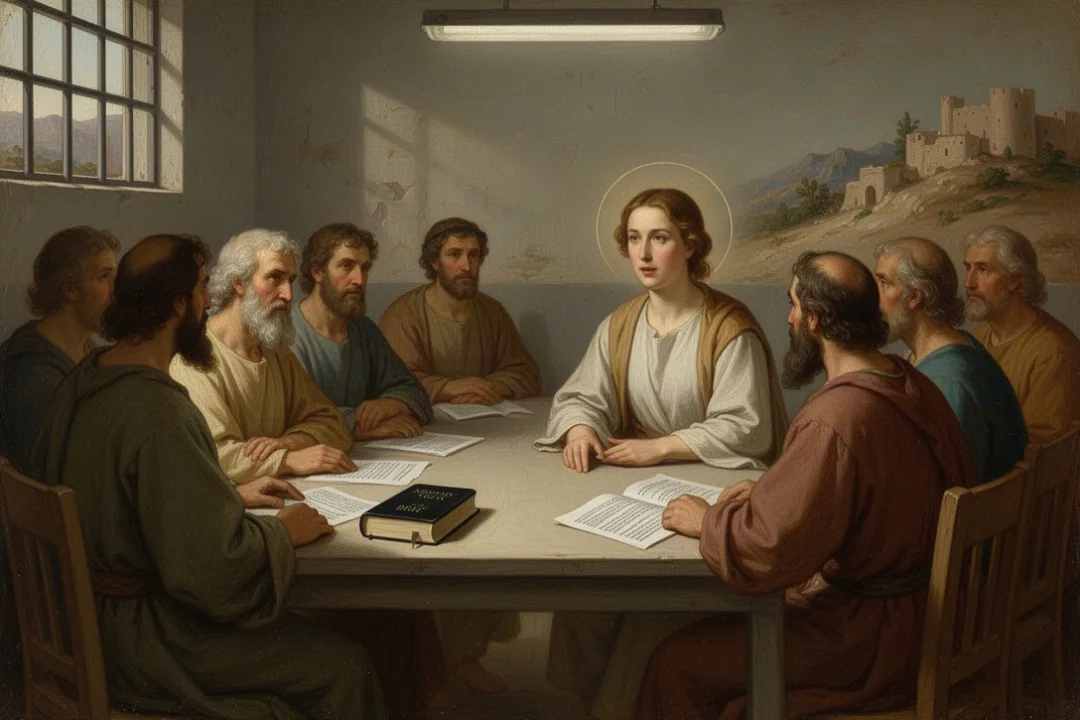 Adults participating in a respectful Bible study inside a jail classroom