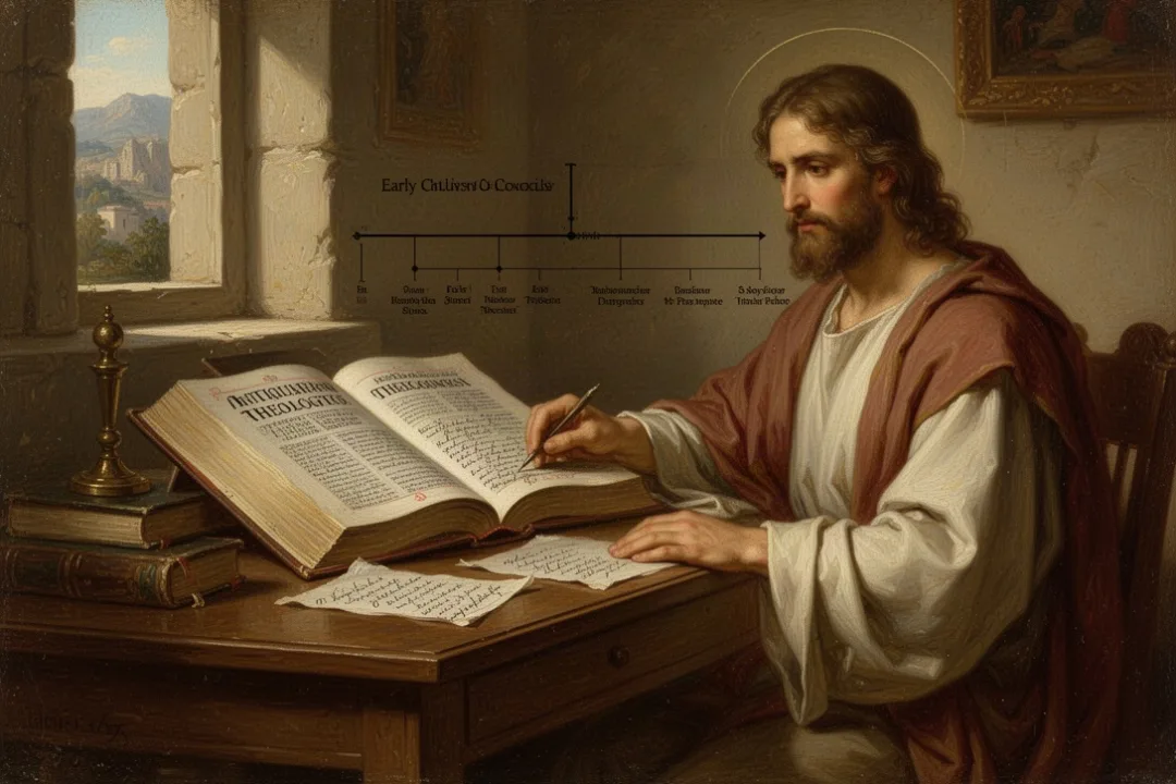 Study desk representing research into early Christian doctrine