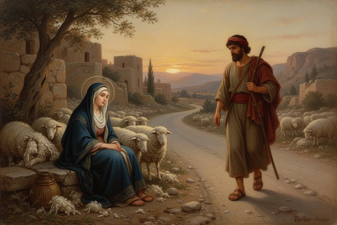 Tamar waits beside the road as Judah approaches near Timnah