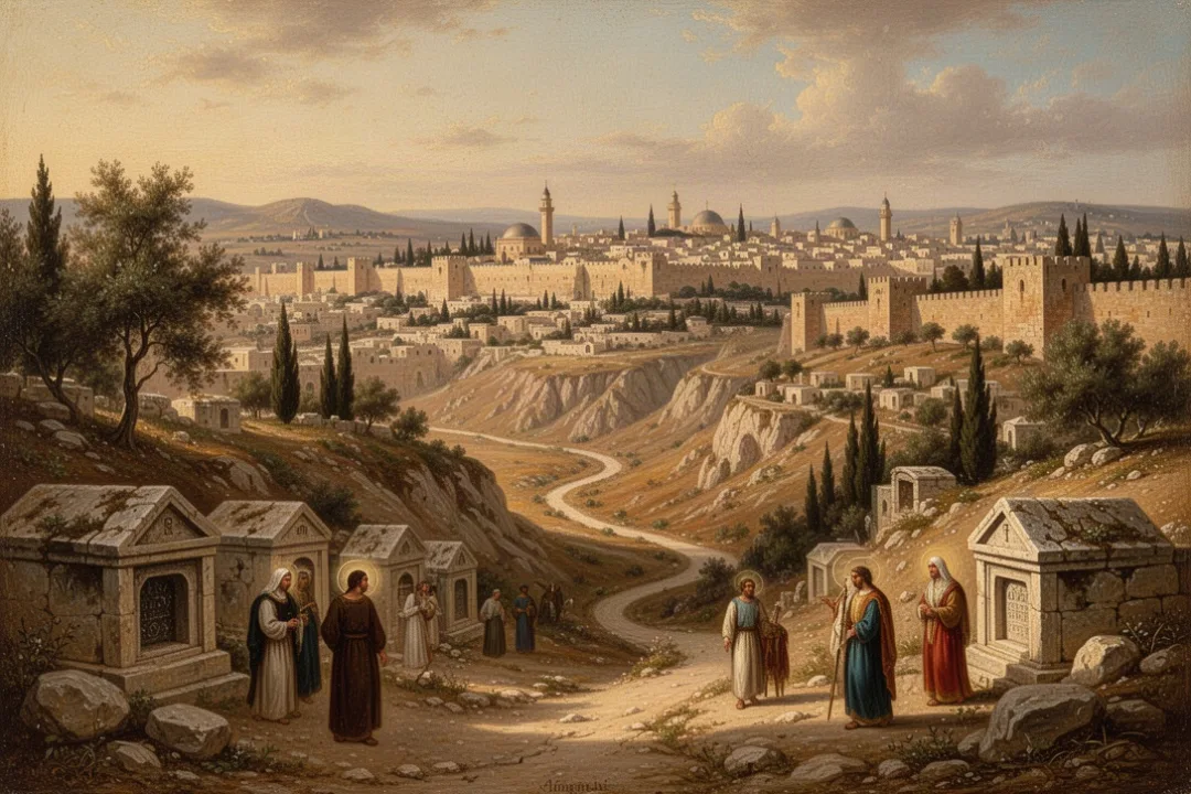 View of the dry Kidron Valley between Jerusalem and Mount of Olives