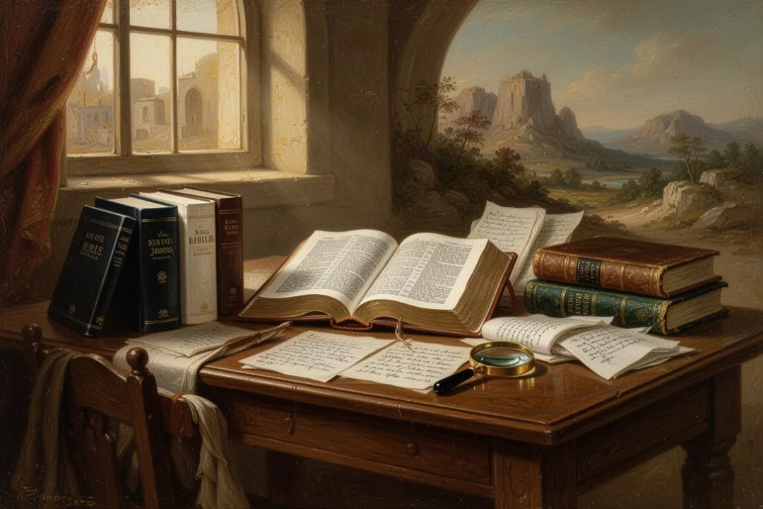 Open Bibles compared on a church study table