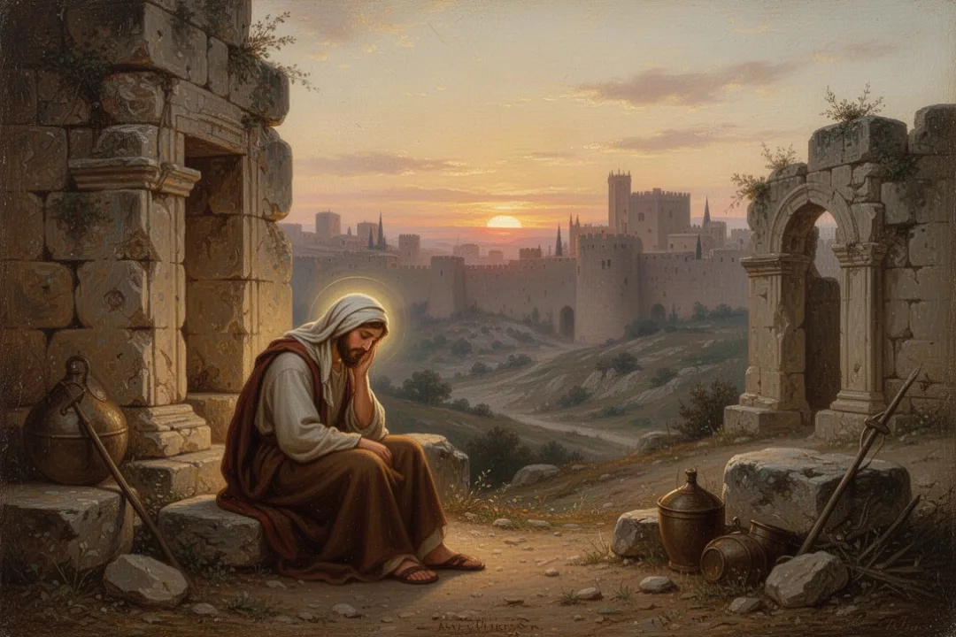 Dawn light over ancient ruins symbolizes mercy and hope amid suffering