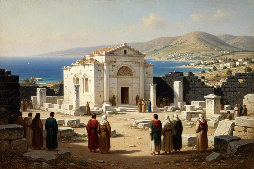 Capernaum synagogue ruins beside the Sea of Galilee in northern Israel