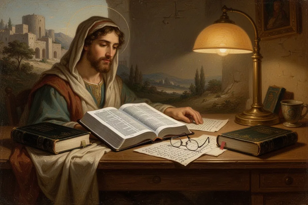 Two Bibles and study notes arranged for translation comparison