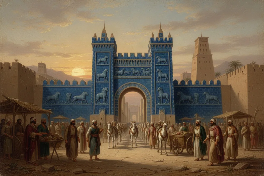Reconstructed Ishtar Gate and processional way in ancient Babylon