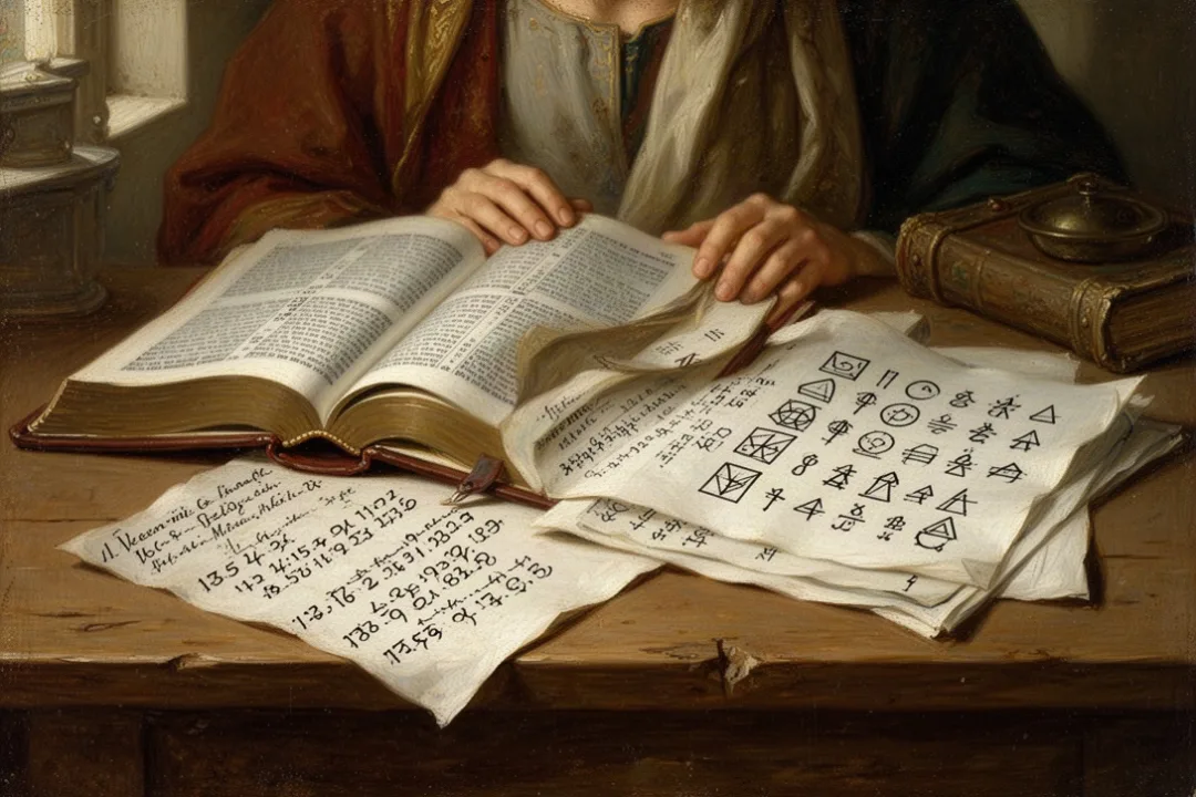 Open Bible and study notes illustrating numerical patterns