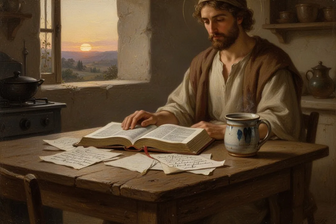 Open Bible and handwritten notes on a quiet morning table