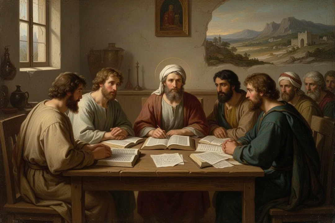Diverse church study group discussing Pentecostal theology around open Bibles