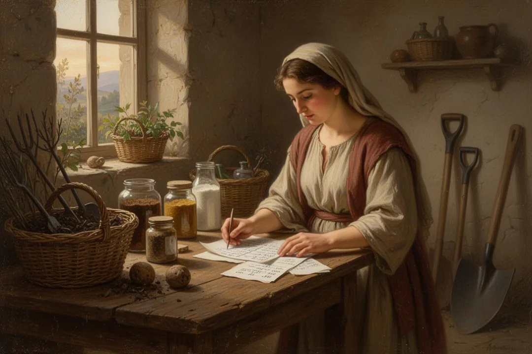 Woman demonstrating wisdom and diligent stewardship in a peaceful household