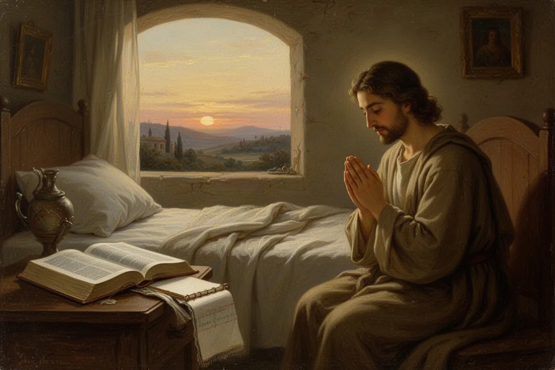Open Bible and journal beside a person praying quietly
