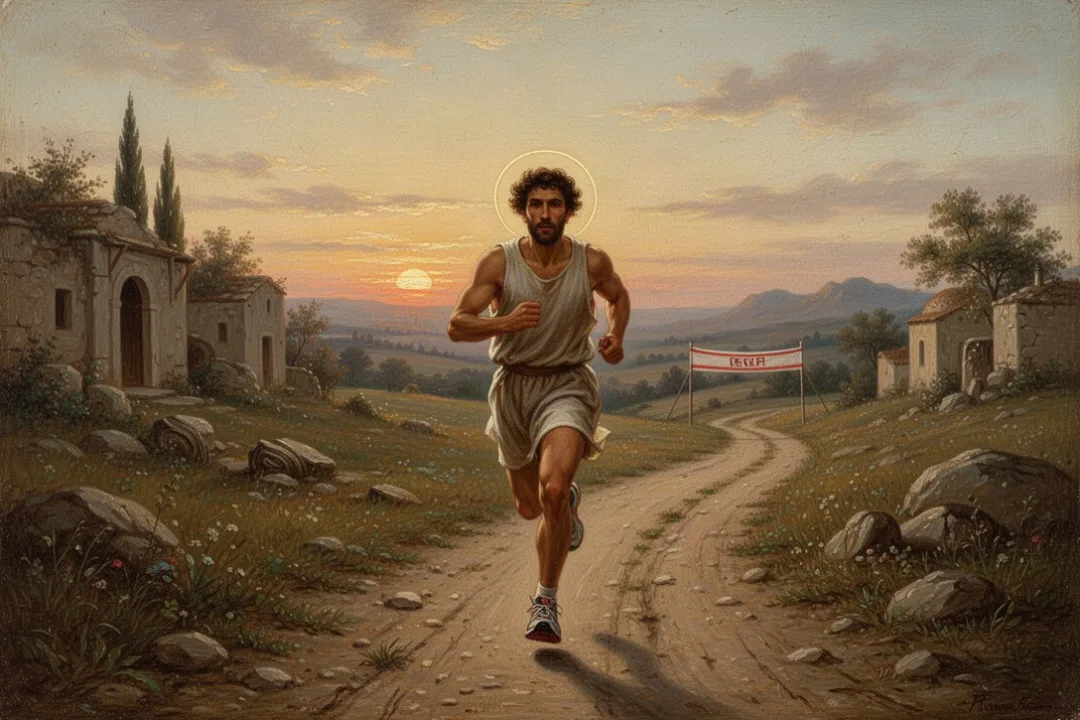 Runner on a sunrise path representing focused Christian perseverance