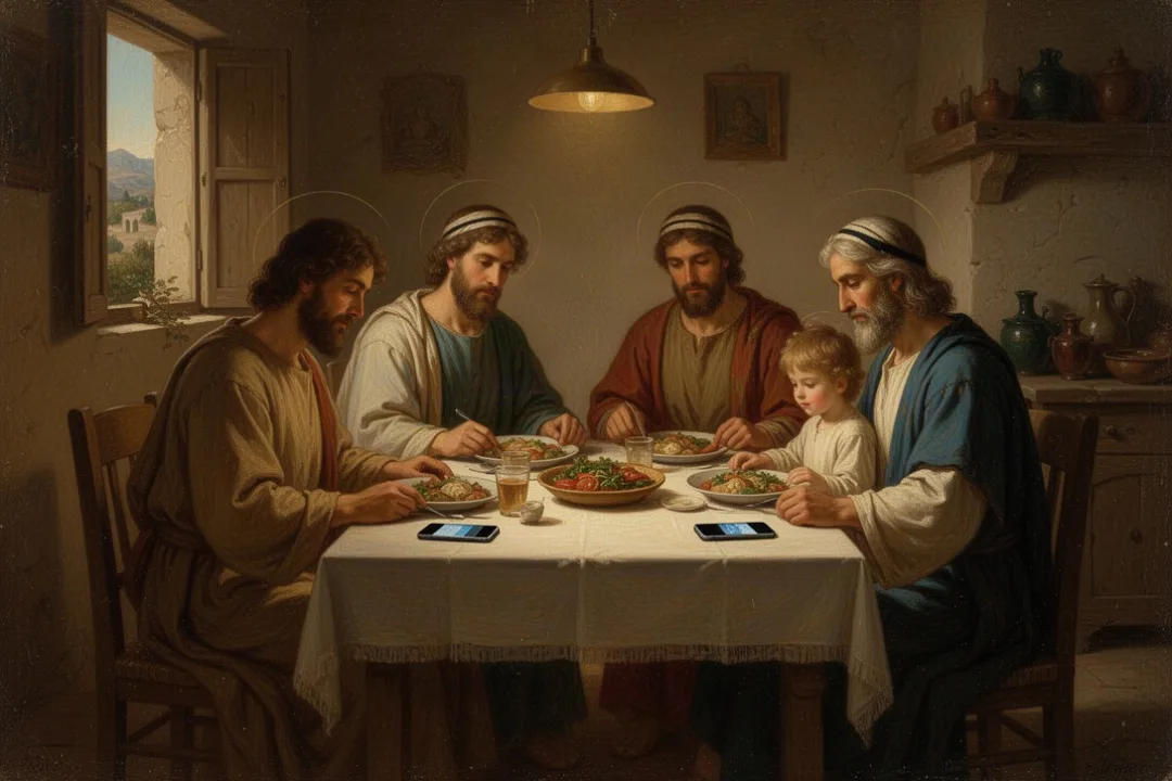 Family preparing a peaceful Sabbath meal and setting aside technology