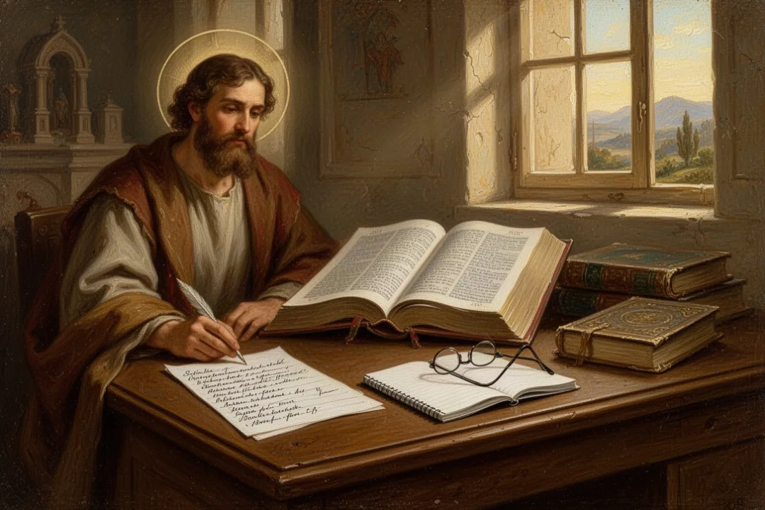 Open Bible and handwritten sermon notes on a church study desk