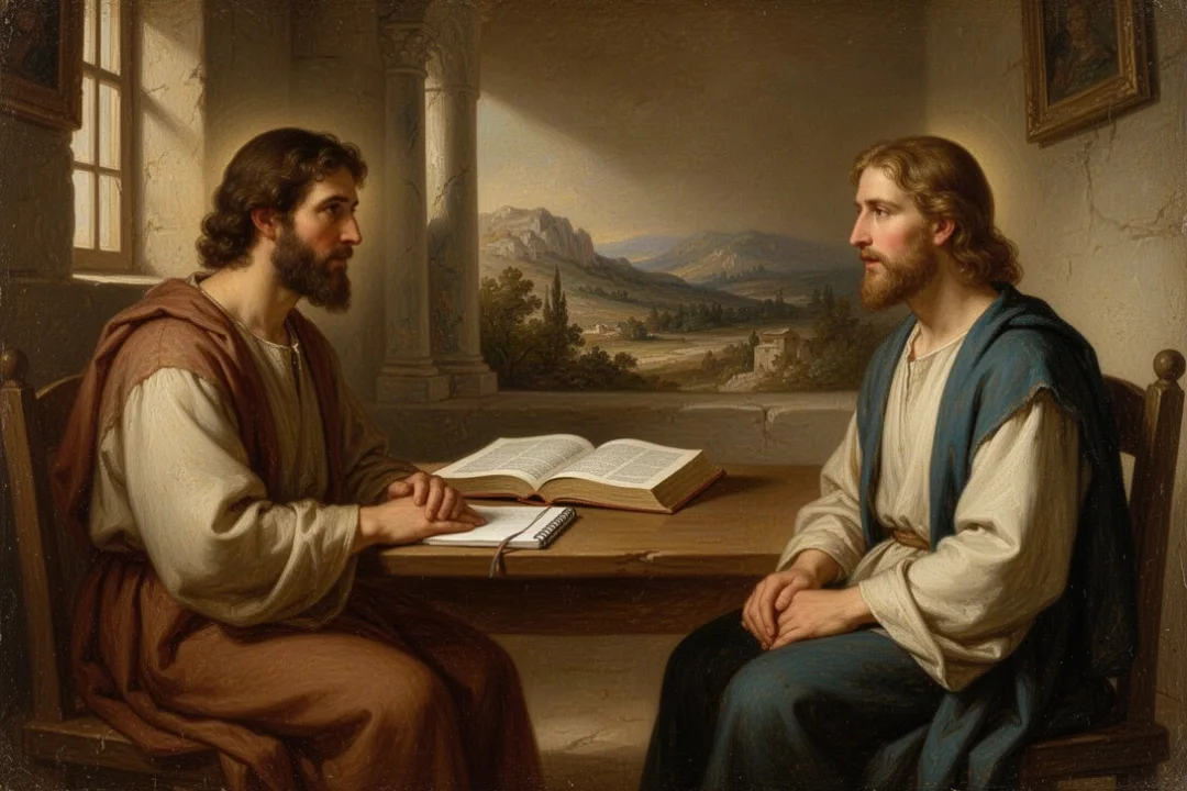 Open Bible and notebook in a pastoral marriage counseling room