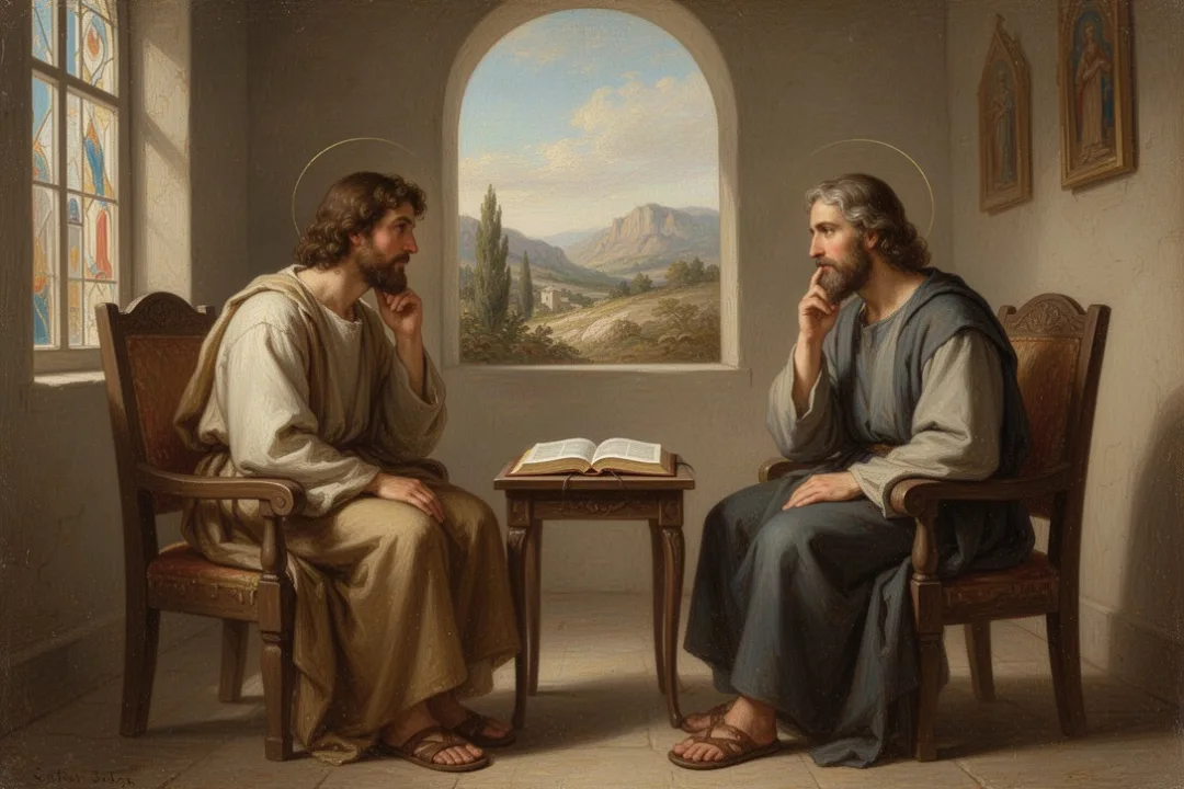 Church counseling conversation with an open Bible and supportive atmosphere