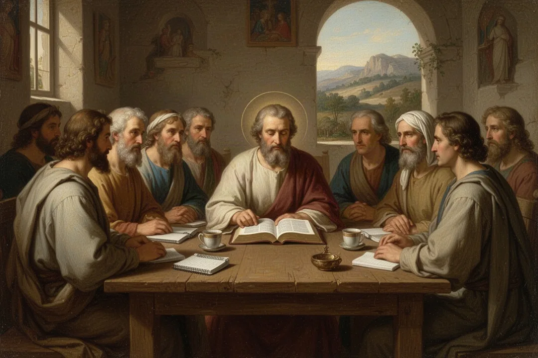 Church committee listening to scripture during a respectful meeting