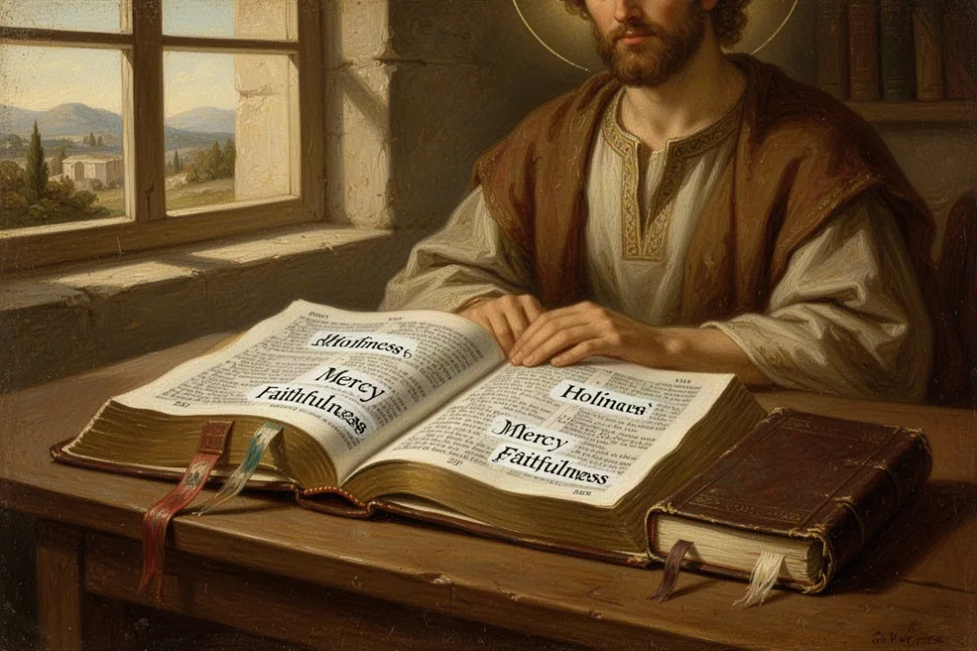 Open Bible and journal for studying scriptures describing God’s character