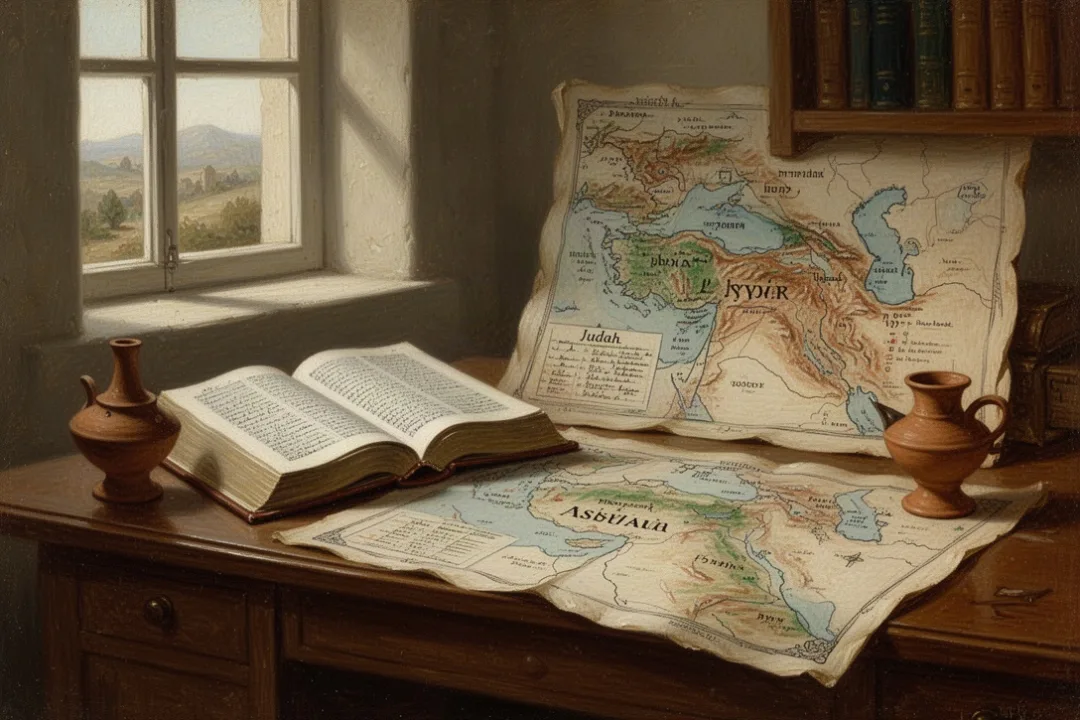 Open Bible and ancient map representing Isaiah’s historical setting