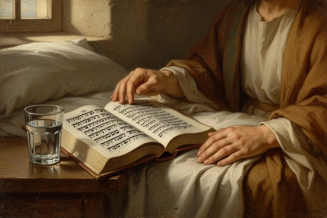 Open prayer book beside a hospital bedside during a quiet healing prayer