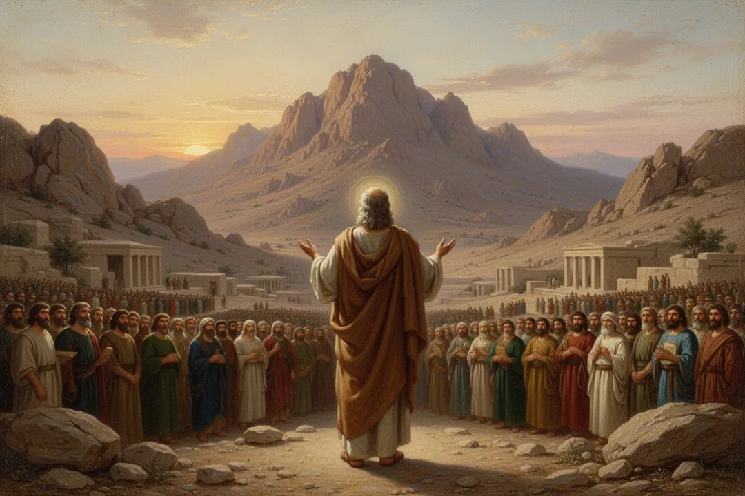 Moses addresses the Israelites at Mount Sinai before the commandments