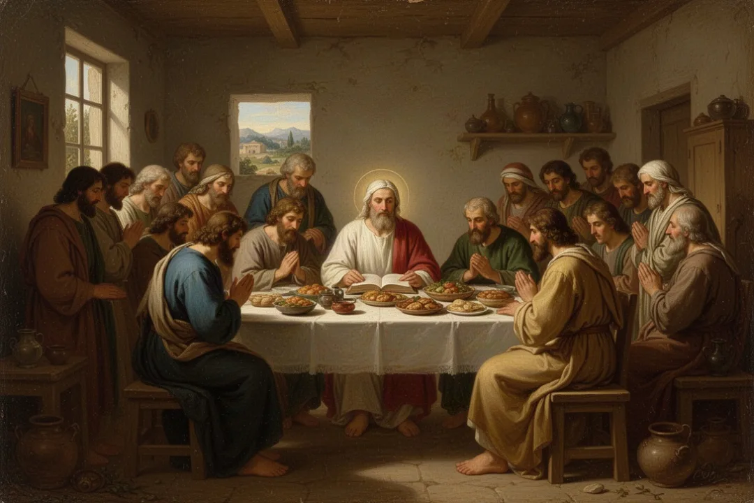 Christians gathering in a home for prayer, study, fellowship, and shared food