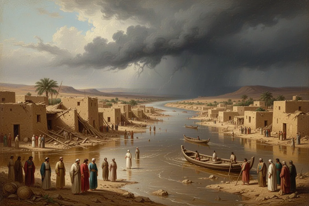 Ancient Mesopotamian settlement after a devastating regional flood