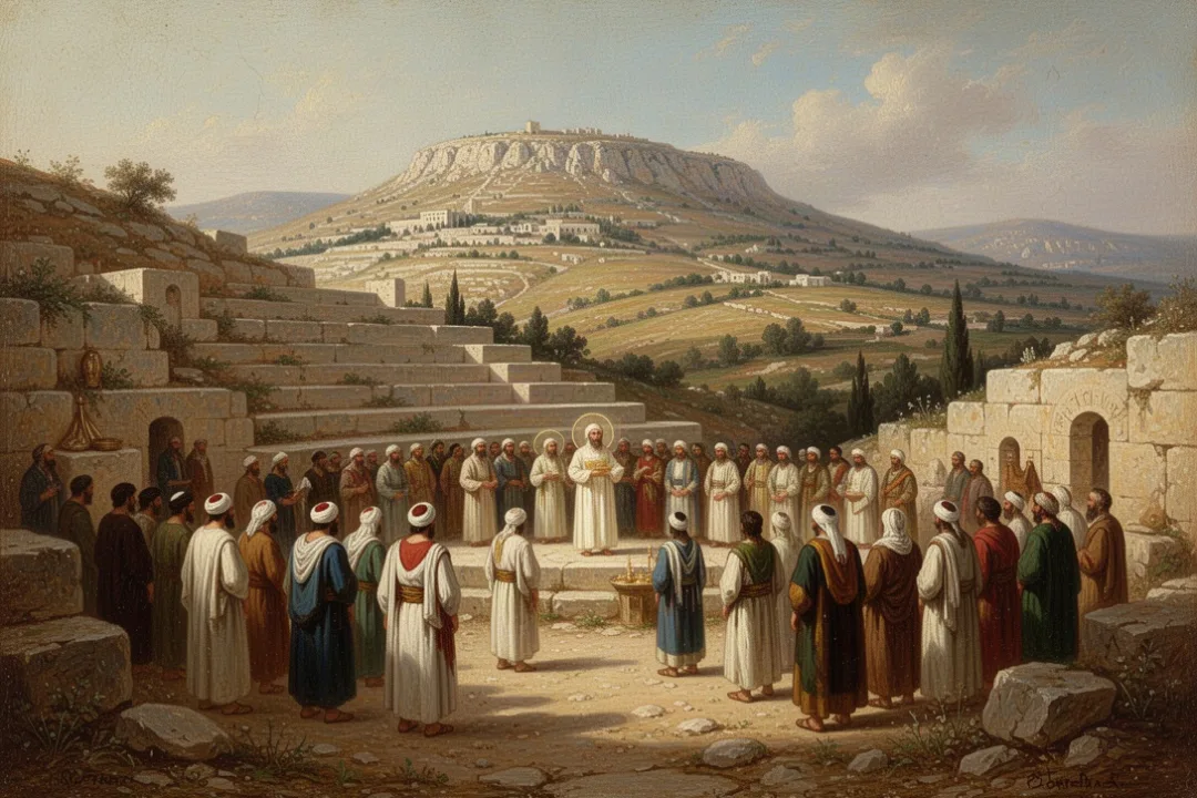 Samaritan community gathering near Mount Gerizim in modern Israel