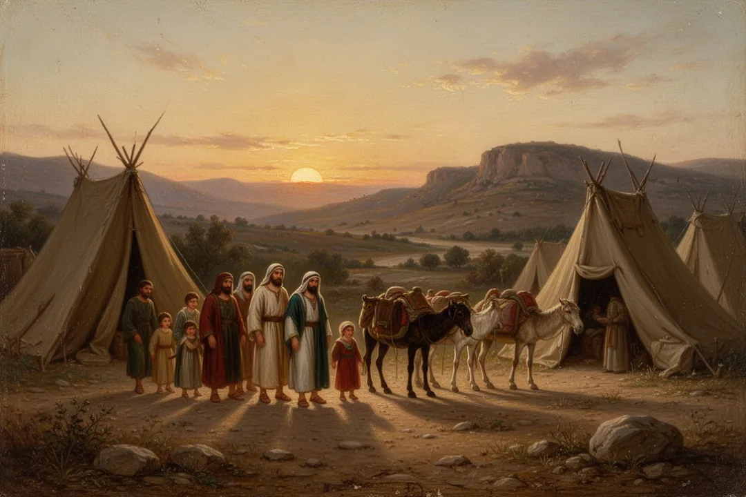 Ancient family caravan representing Abraham’s early covenant journey