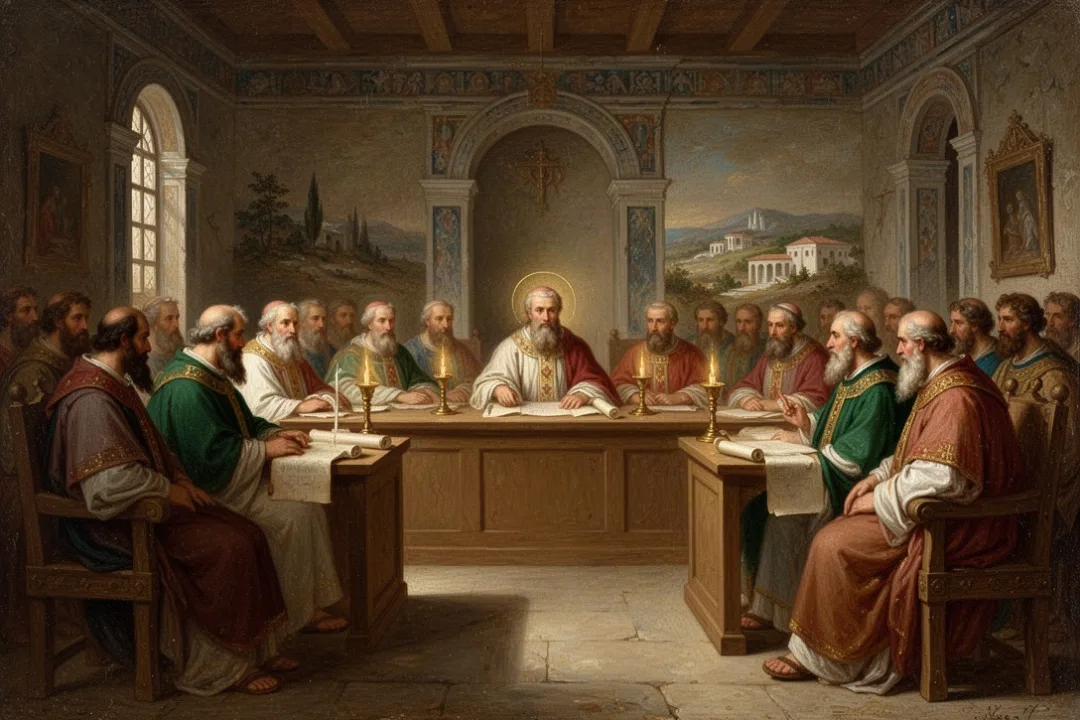 Bishops gathered at an ancient Christian council in Nicaea